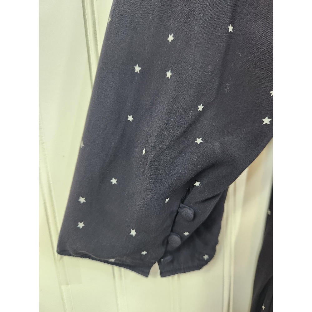 Madewell Star Print Midi Dress Navy Blue Long Sleeve Empire Waist Viscose Sz 14 - Picture 10 of 10